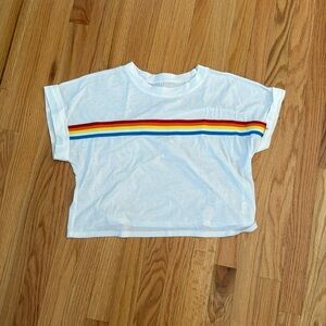 Amazon White Crop Top with Colored Stripe, Size Large